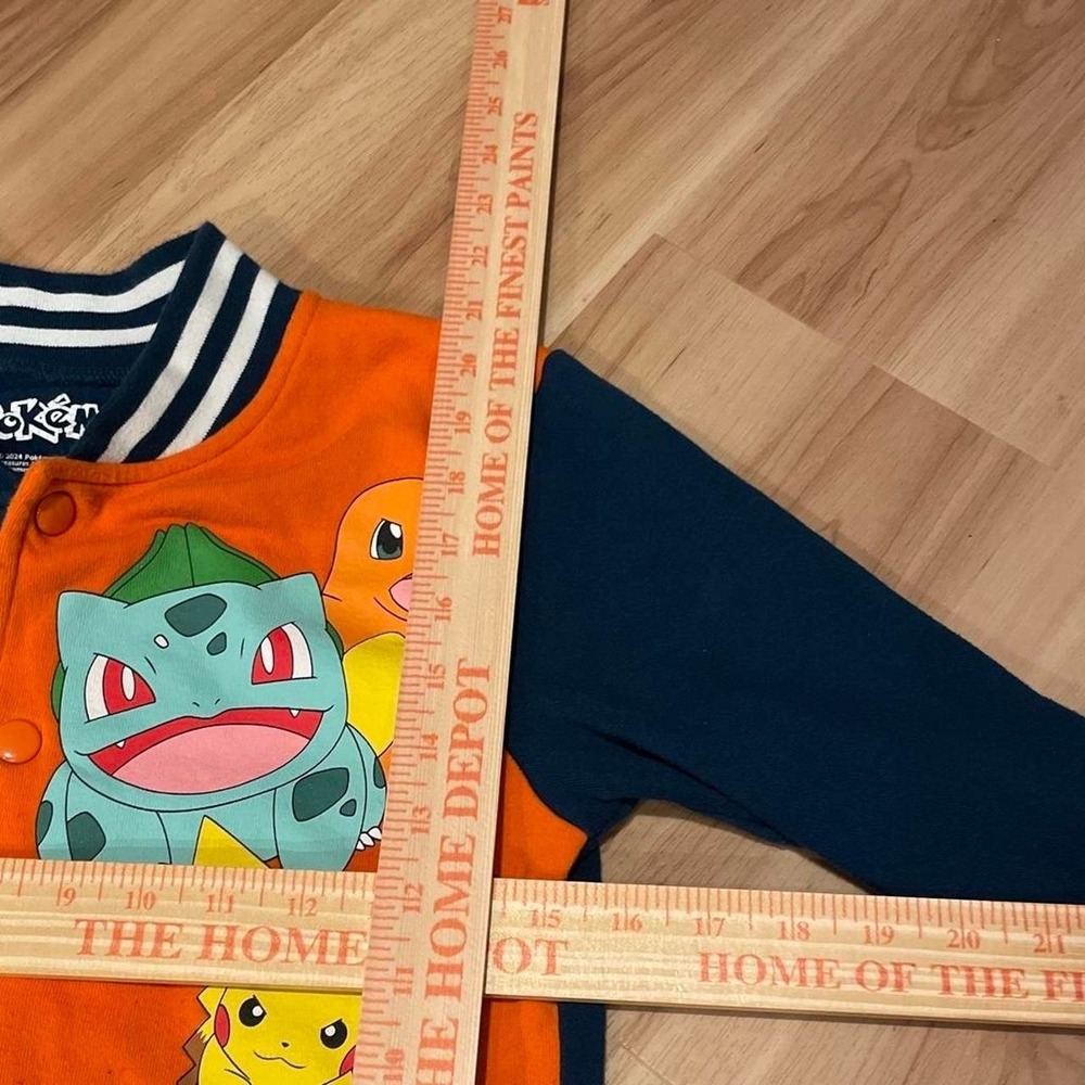 Pokemon Boys Jacket Varsity Letterman Pikachu Bulbasaur Medium Navy Orange - Picture 3 of 4